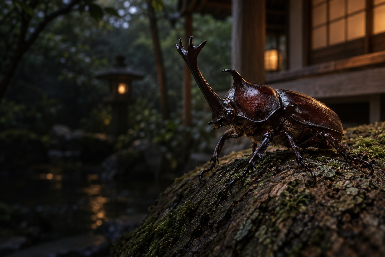 木につかまるカブトムシのゲーム用生成画像