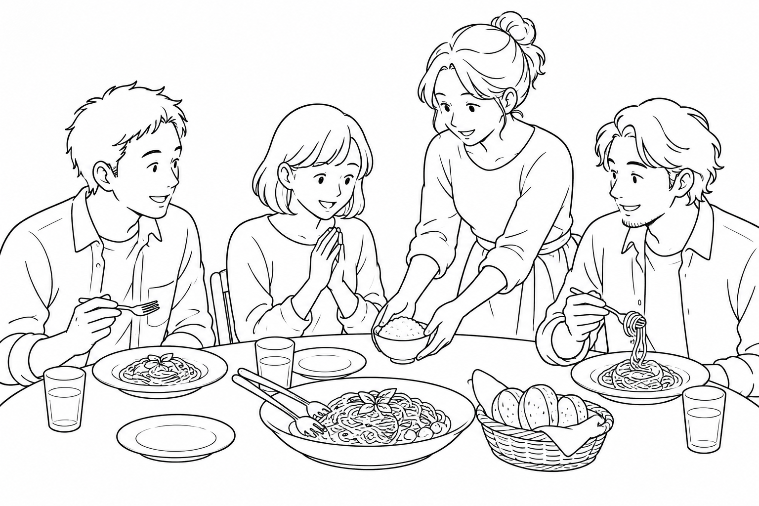 パンとパスタの食卓にごはんの茶碗を加える家主